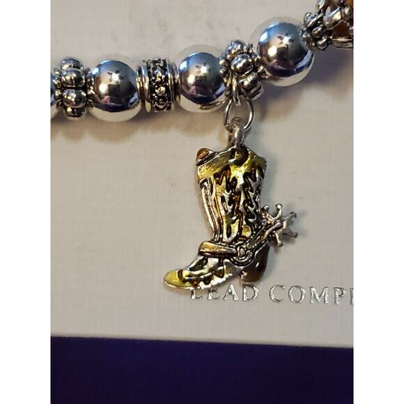Colorful Western Boot Charm Stretch Bracelet, Yellow & Silver Tone Beads, New - Picture 6 of 8